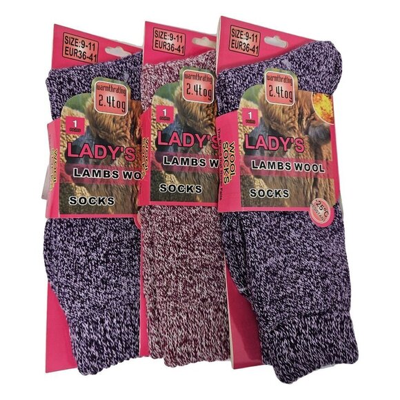 3-Pairs Women Lamb Wool Socks, Heavy Duty Warm Boots Crew Sock Marled NEW w TAG - Picture 1 of 3